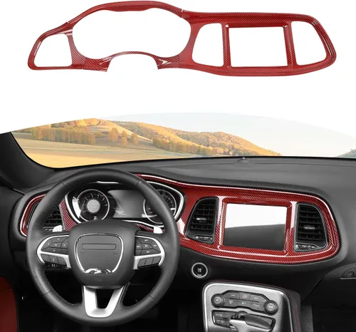 Miniatura 9 de RT-TCZ para Challenger Cubierta de panel de tablero de consola central roja para Dodge Challenger 2015-2023, accesorios interiores rojos, 4 piezas