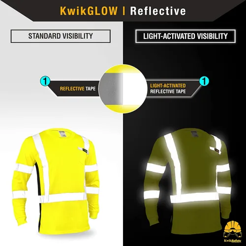 Miniatura 4 de KwikSafety - Charlotte, NC - Camisas de seguridad de manga larga para operador [cinta reflectante sólida] Clase 3 ANSI probado OSHA Cinta básica