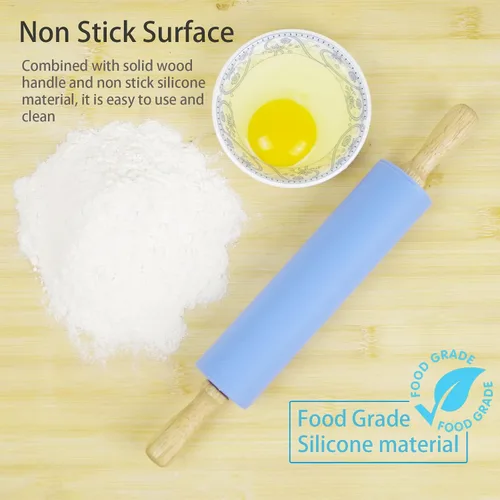 Miniatura 5 de Rodillo de silicona para hornear, antiadherente, rodillo para masa, mango de madera, accesorios de cocina, rodillo para pastelería