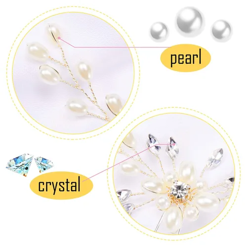 Miniatura 4 de Syhood 4 horquillas para el pelo de novia de cristal de perlas con diamantes de imitación, horquillas para el pelo de boda, accesorios de graduación