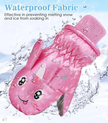 Miniatura 3 de MoKo Guantes de nieve para niños pequeños, guantes cálidos de forro polar coral para niños con hebillas de unión, guantes de esquí impermeables
