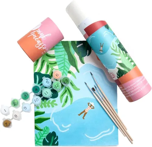 Pink Picasso Kits de pintura moderna de mediados de siglo por números para todas las edades | Kit de manualidades para colorear por números, pintura