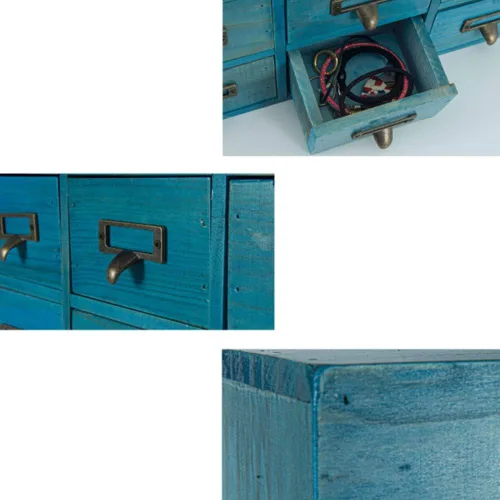 Miniatura 7 de Gabinete de boticario con 16 cajones con mesa, baúles y gabinetes de boticario, gabinete para catálogo de tarjetas de biblioteca, caja de Azul