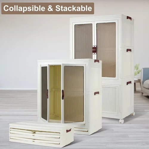 Miniatura 4 de FozsKeylf Contenedores de almacenamiento apilables para armario, organizadores de ropa plegables, armario portátil con tapas y puertas