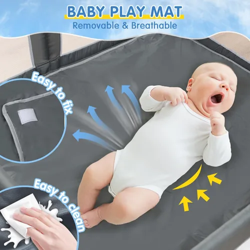 Miniatura 6 de CAPAKIDS Corralito plegable para bebés de 50 x 50 pulgadas con alfombra, listo para usar fuera de la caja para bebés y niños pequeños, patio