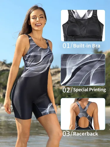 Miniatura 21 de ATTRACO Traje de baño deportivo de una pieza para mujer, traje de baño deportivo de entrenamiento