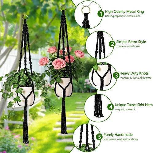 Miniatura 2 de Paquete de 2 colgadores de macramé para plantas colgantes para interiores y exteriores, cesta colgante de cuerda hecha a mano, soporte para plantas