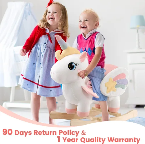 Miniatura 7 de FUNLIO Caballo mecedor de unicornio para bebé, caballo mecedor de unicornio de hadas arco iris para niños pequeños de 6 meses a 3 años, balancín