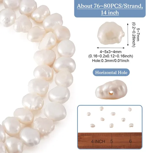 Miniatura 3 de Beadthoven - 140 unidades de 2 hebras de perlas de agua dulce cultivadas naturales de 4 a 0.197 in, perlas blancas sueltas para manualidades, 0