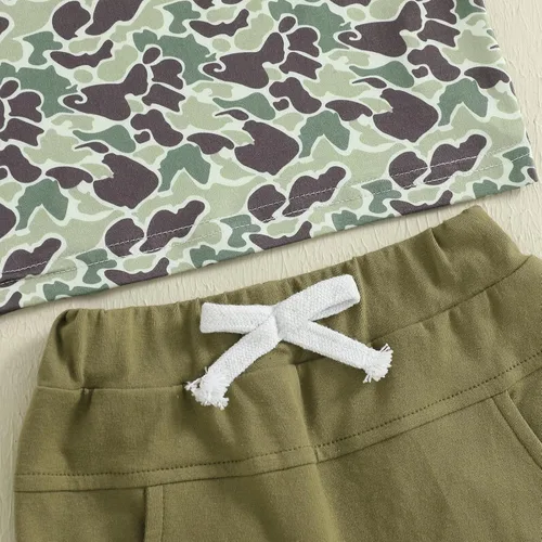 Miniatura 84 de Ropa de bebé niño sin mangas + pantalones cortos con estampado a rayas con bolsillos, 2 piezas de trajes de verano