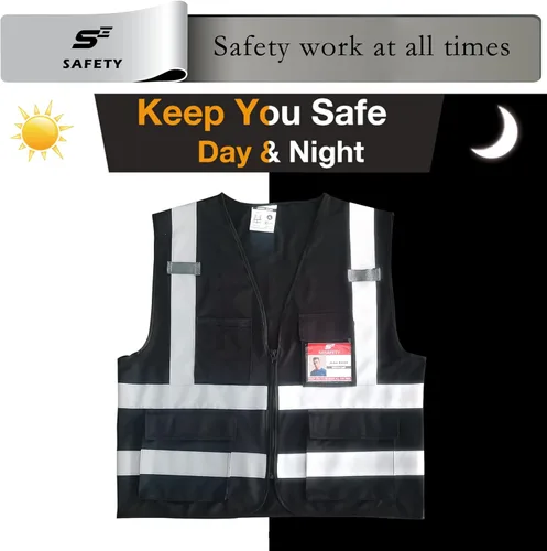 Miniatura 4 de sesafety Chaleco de seguridad con 9 bolsillos, chaleco reflectante de alta visibilidad, chaleco de seguridad, chaleco de trabajo para hombre