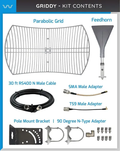 Miniatura 4 de Waveform Griddy: Kit de antena parabólica de rejilla para 4G LTE, 5G NR y WiFi Rango de 24.9 mi +26 dBi Funciona con potenciadores de celda