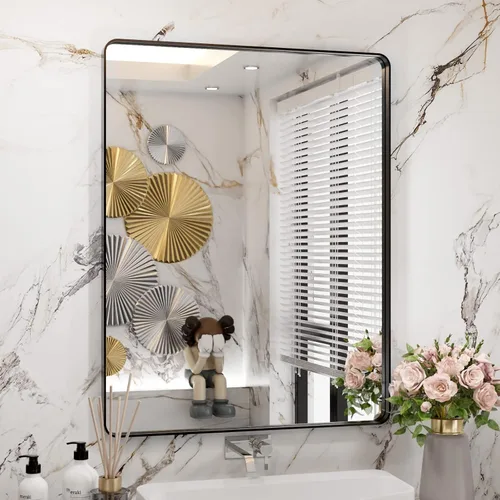 Miniatura 84 de WEER - Espejo de baño dorado, espejo de 40x32 pulgadas con marco de metal dorado cepillado, espejo de tocador de baño de oro para pared