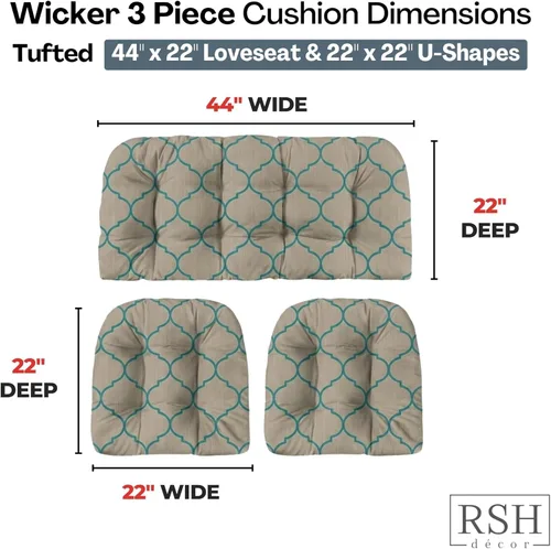 Miniatura 105 de RSH DECOR: Sunbrella 3-Piece Tufted Wicker Cushion Set 44" x 22" & 22" x 22" Outdoor Loveseat & U-Shaped Seat Cushions Crafted with
