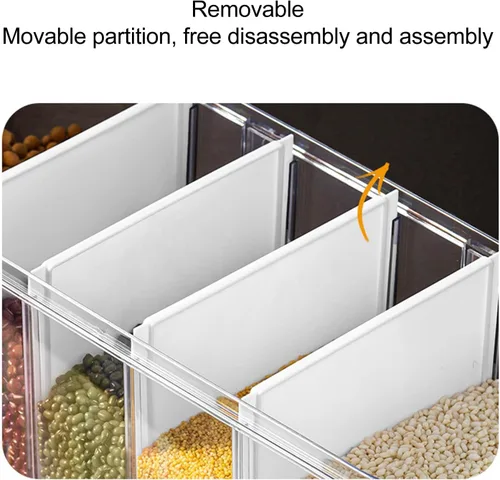 Miniatura 7 de Dispensador de alimentos secos de 5 rejillas, dispensador de cereales transparentes de 16.1 x 6.3 x 13.2 pulgadas con tapa extraíble, recipiente