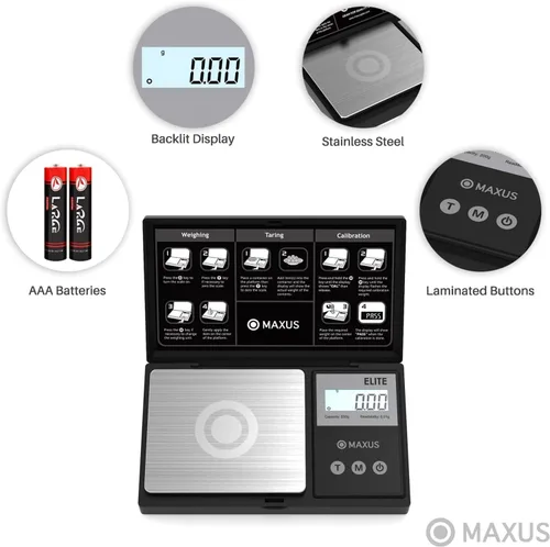 Miniatura 5 de MAXUS - Báscula de bolsillo digital de gramos 500 g x 0,01 g de alta precisión con bandeja, pesa alimentos pequeños, joyas, onzas, granos, pantalla