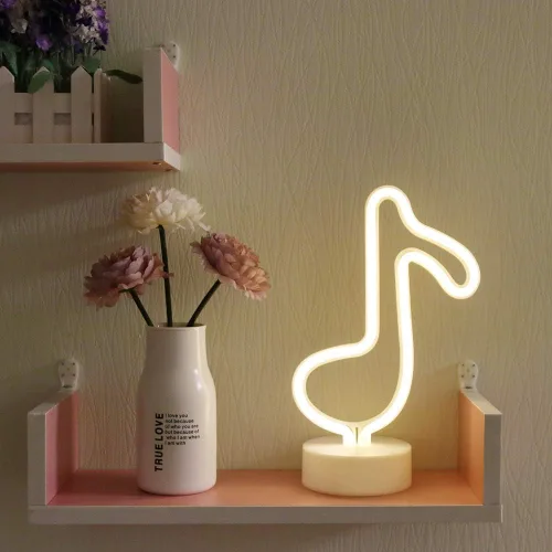 Miniatura 4 de GUOCHENG Letrero de neón con forma de notas musicales, luz nocturna LED de neón con batería y alimentada por USB, lámparas de iluminación creativas