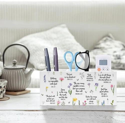 Miniatura 2 de Soporte Inspirador Floral para Bolígrafos y Lápices con Versículos Bíblicos, Decoración Cristiana para Oficina en Casa, Organizador de Bolígrafos