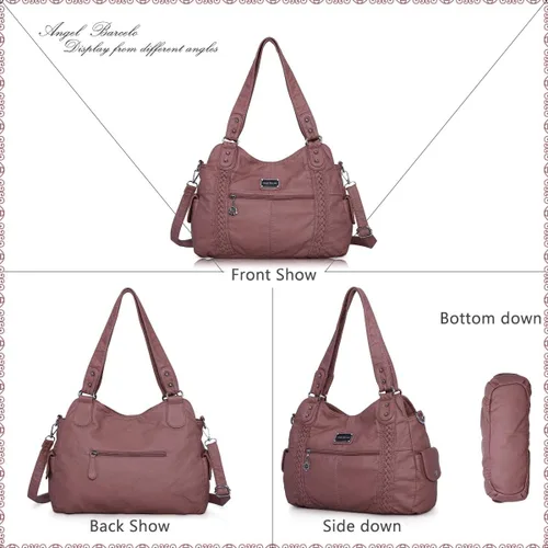 Miniatura 137 de Angel Barcelo - Bolsa de hombro amplia para mujer, diseño Hobo, cuero lavado