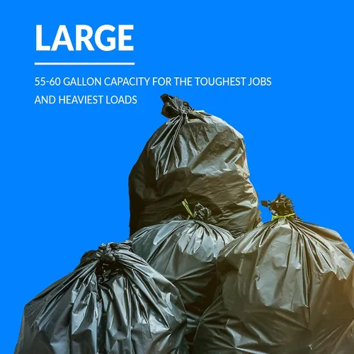 Miniatura 5 de Reli. Bolsas de basura resistentes de 55 a 60 galones, 50 bolsas, 50 a 60 galones, basura negra grande, fabricadas en Estados Unidos