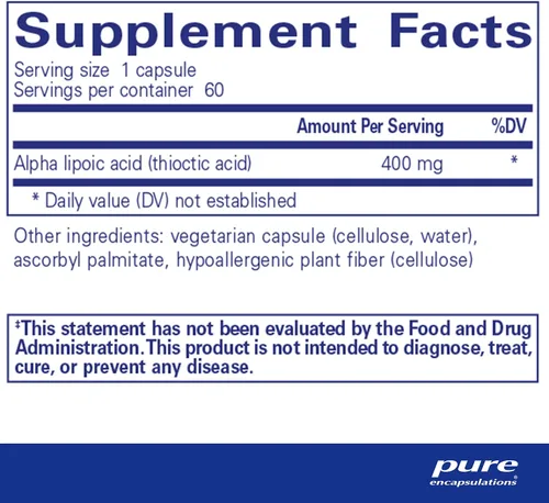 Miniatura 2 de Pure Encapsulations Ácido alfa lipoico 400 mg Suplemento ALA para apoyo hepático, antioxidantes, salud nerviosa y cardiovascular, radicales libres