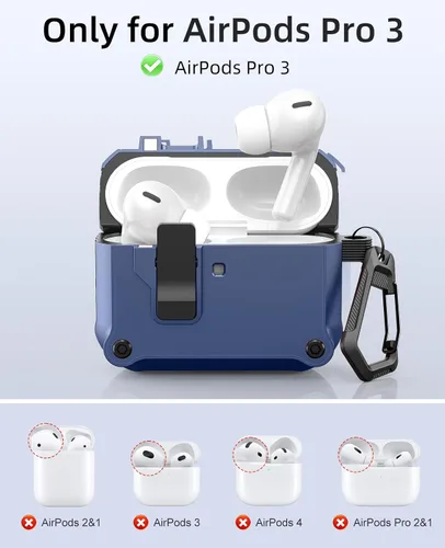 Miniatura 2 de TiMOVO Funda para Airpods Pro 3 (2025) con clip de bloqueo seguro, cubierta dura protectora automática de caída completa para Apple AirPod Pro de 3ª