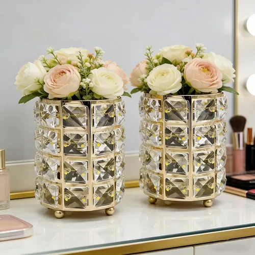 Miniatura 2 de Organizador de brochas de maquillaje, caja de almacenamiento de cosméticos con cristales brillantes para cepillos, peines y bolígrafos, contenedor
