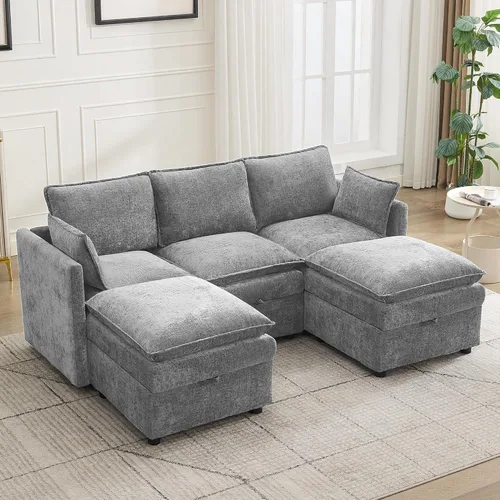Miniatura 15 de Otomana cuadrada grande de 27 pulgadas con almacenamiento, reposapiés tapizado moderno con patas antideslizantes para sofá, mesa de café, sala