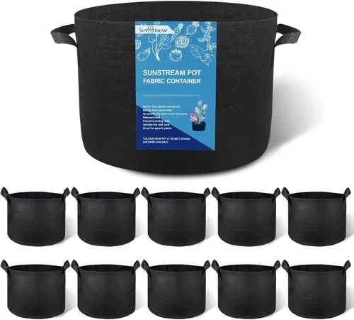 SunStream Bolsas de cultivo de 3 galones, paquete de 10 unidades resistentes de 10.58 oz engrosadas con asas, macetas de jardín de tela no tejida