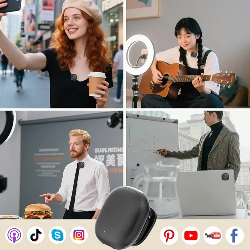 Miniatura 6 de Micrófono de teléfono con filtro de ruido AI, micrófonos inalámbricos Lavalier para iPhone 17 Android con funda de carga, micrófono de solapa