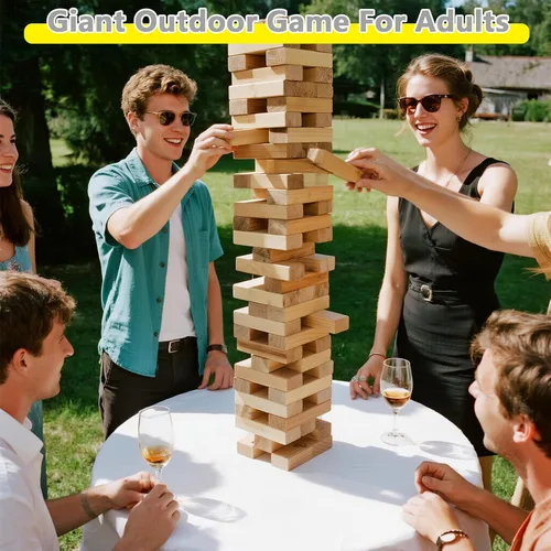 Miniatura 2 de GOROCK Juego de torre gigante de volteo, juego de apilamiento de bloques de madera de 57 piezas (más de 4.2 pies), juegos clásicos familiares