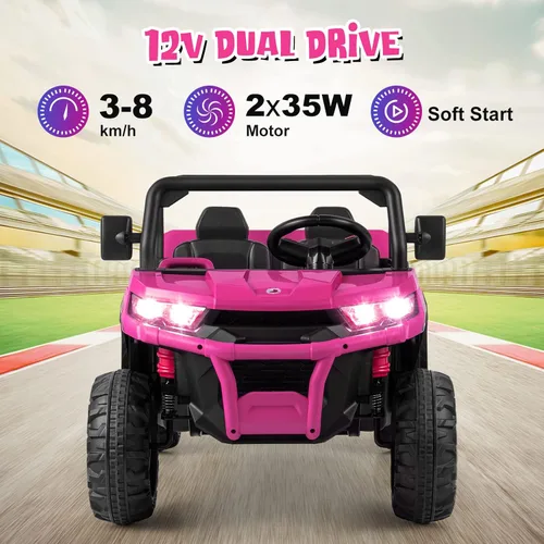 Miniatura 3 de OLAKIDS Carro Montable de 2 Asientos, Vehículo Eléctrico UTV Todoterreno de 12V con Control Remoto, Cama Volquete, Pala Extra, Música, USB, AUX, Rosa