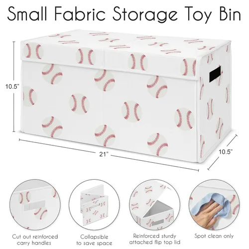 Miniatura 6 de Sweet Jojo Designs Caja de almacenamiento de juguetes de tela roja y blanca para niños, para niños, para colección de parches de béisbol