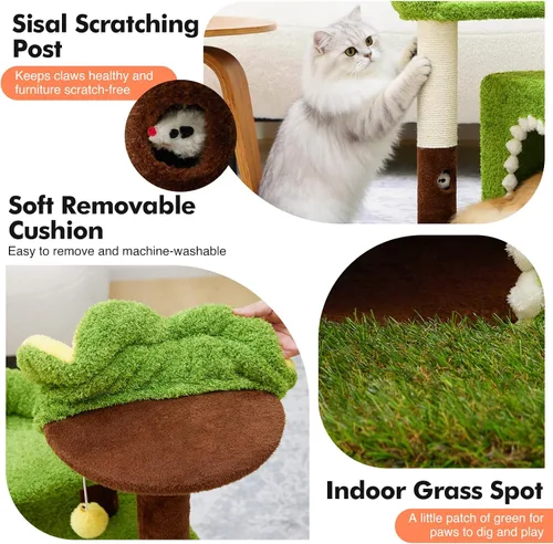 Miniatura 4 de WOOCHPET Árbol de flores para gatos con condominio para gatos de interior, torre para gatos de 29 pulgadas con poste rascador de sisal y percha