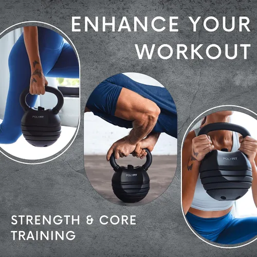Miniatura 5 de Polyfit Adjustable Kettlebell Set - 5-in-1 Weights for Home Gym NEGRO - 50 LB