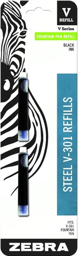 Zebra Pen Recambio de cartucho de tinta para pluma estilográfica V-Refill de acero, punta fina de 0.028 in, tinta negra, se adapta a la pluma