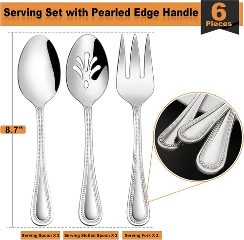 Miniatura 2 de HaWare - Juego de 6 piezas para servir, cubiertos de acero inoxidable, cubiertos para anfitriona con borde perlado para buffet, fiesta, cocina