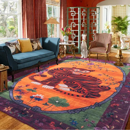 Miniatura 19 de Alfombra de leopardo de 2 x 3 pies para sala de estar, alfombra estética vintage de animales para habitación de niñas, guardería, dormitorio, Azul