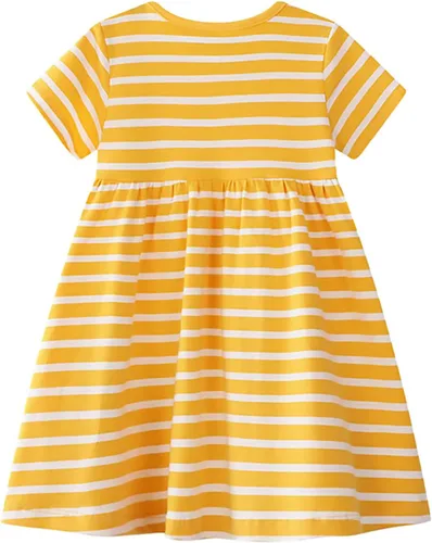 Miniatura 2 de KISSOURBABY Vestido de manga corta de algodón suave para niñas pequeñas, vestido casual de dibujos animados