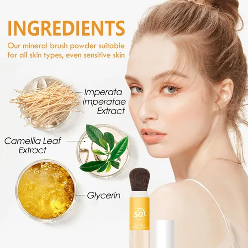 Miniatura 4 de Polvo de ajuste de protección solar para cara, polvo mineral protector solar, control de aceite, acabado mate natural, transpirable, polvo facial