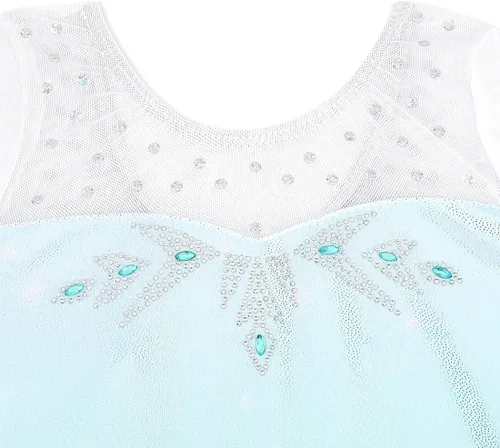 Miniatura 23 de EQSJIU Leotardo de baile de manga larga para niñas, vestido de ballet brillante con copo de nieve, tutú con falda tutú para niñas