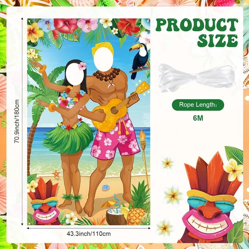 Miniatura 2 de Capoda Decoraciones de fiesta hawaiana Luau Pareja Photo Prop Hawaiian Photo Background Fondo Tropical Beach Prop Pareja Puerta Banner para Verano
