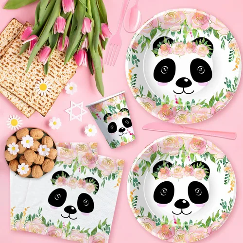 Miniatura 4 de Suministros de fiesta de panda para cumpleaños y baby shower, decoración de fiesta de cumpleaños de panda para niñas, plato de papel, taza