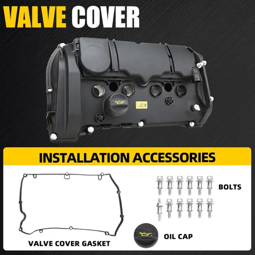 Miniatura 3 de Tapa de válvula con junta, pernos y tapa para Mini Cooper S R55 R56 R57 R58 R59 R60 R61 L4 1.6L Reemplazar 11127646552 11127603390