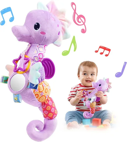 Miniatura 8 de LIGHTDESIRE Juguetes para bebés musicales de caballito de mar, juguetes de animales de peluche para bebés con crujido y sonajeros, juguetes