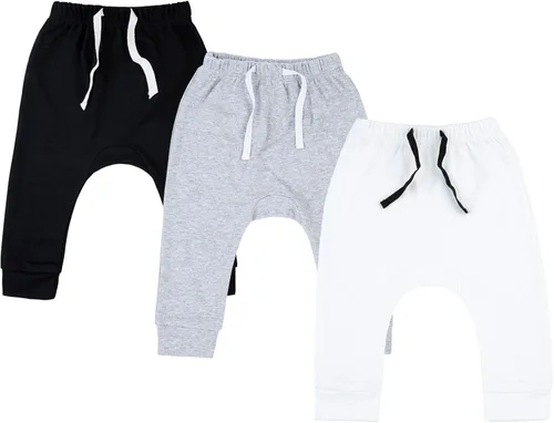 SOBOWO Paquete de 3 pantalones deportivos para bebé recién nacido, harén de algodón, para niños y niñas, 0-3T entrelazados, 195 GSM