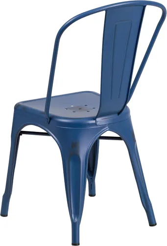 Miniatura 8 de Merrick Lane Banks - Silla apilable de comedor, marco de metal azul antiguo, acabado con recubrimiento en polvo envejecido, respaldo de listones