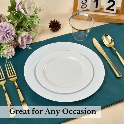 Miniatura 8 de FOCUSLINE 100 platos blancos de plástico desechables para postre de 7 pulgadas, platos de plástico resistentes desechables para bodas, fiestas