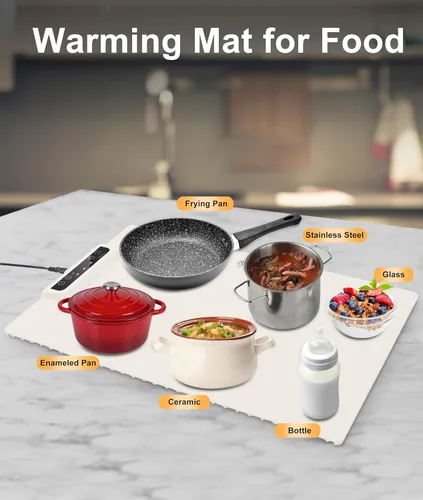 Miniatura 6 de Tapete de calentamiento de alimentos, tapete de calentamiento portátil con 3 ajustes de temperatura, calentador de alimentos de silicona enrollable