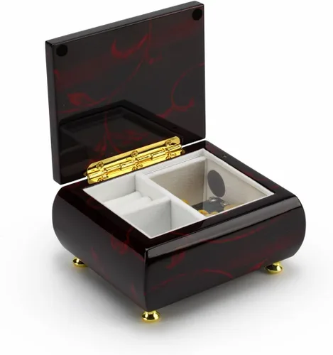Miniatura 2 de Impresionante joyero musical biselado color burdeos con motivo floral artístico, muchas canciones para elegir, Madera